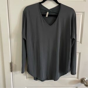 Voice Of California Women Grey Long Crystals On Sleeve V Neck Blouse Top Size S